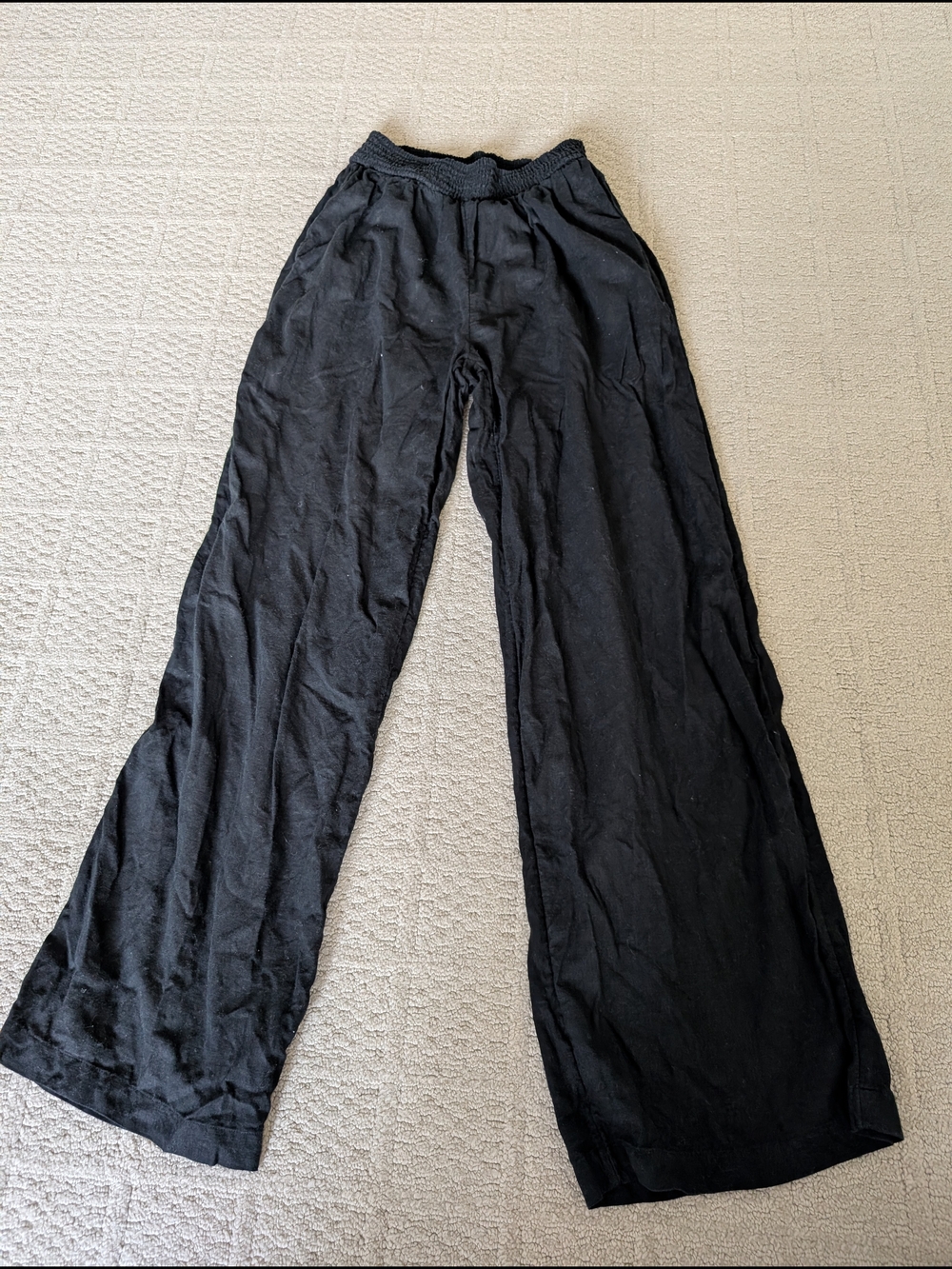 Wide-Leg Black Women's Lounge Pants with Smocked Waist